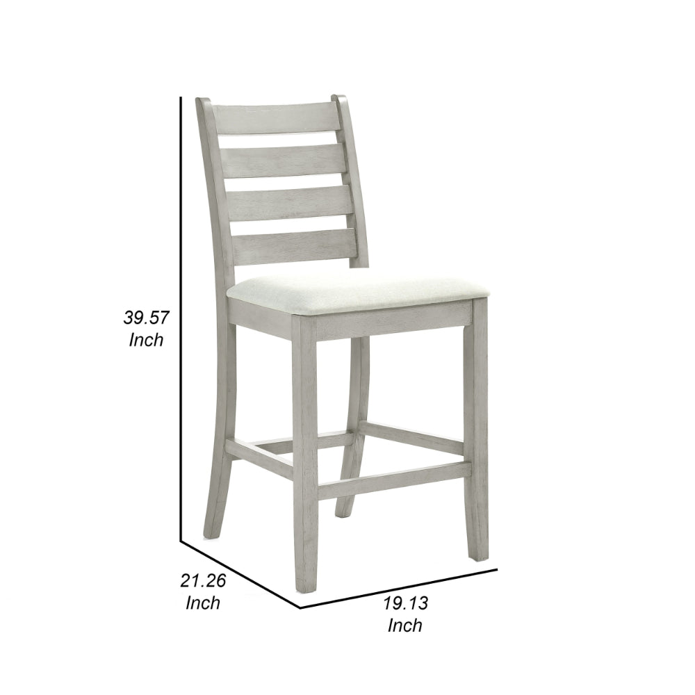 Pane 25 Inch Set of 2 Counter Height Dining Chairs, Ladderback, Gray Wood - BM304808