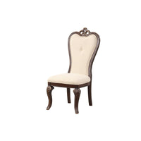 Mike 20 Inch Set of 2 Dining Chairs, Crown Top, Beige Fabric Brown Wood - BM304853