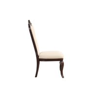 Mike 20 Inch Set of 2 Dining Chairs, Crown Top, Beige Fabric Brown Wood - BM304853