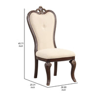 Mike 20 Inch Set of 2 Dining Chairs, Crown Top, Beige Fabric Brown Wood - BM304853