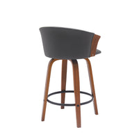 Oja 26 Inch Swivel Counter Stool Chair, Gray Faux Leather, Walnut Brown - BM304898