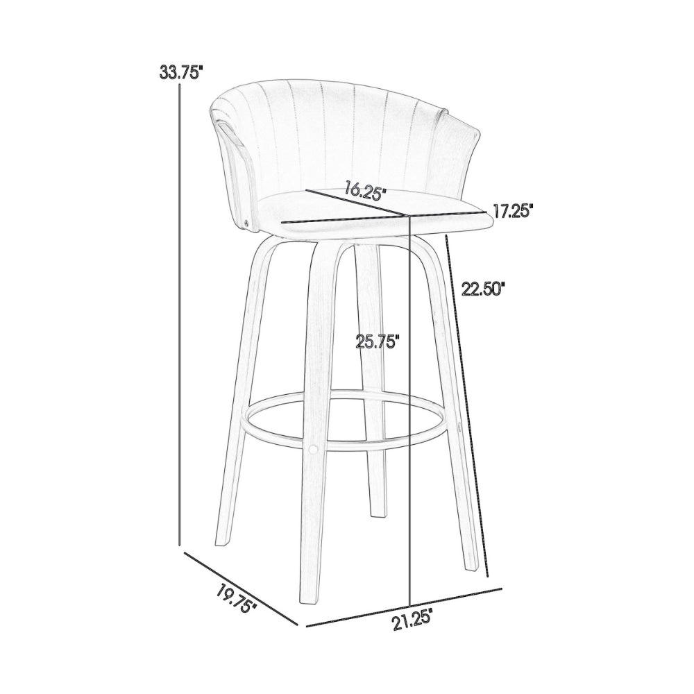 Oja 26 Inch Swivel Counter Stool Chair, Gray Faux Leather, Walnut Brown - BM304898