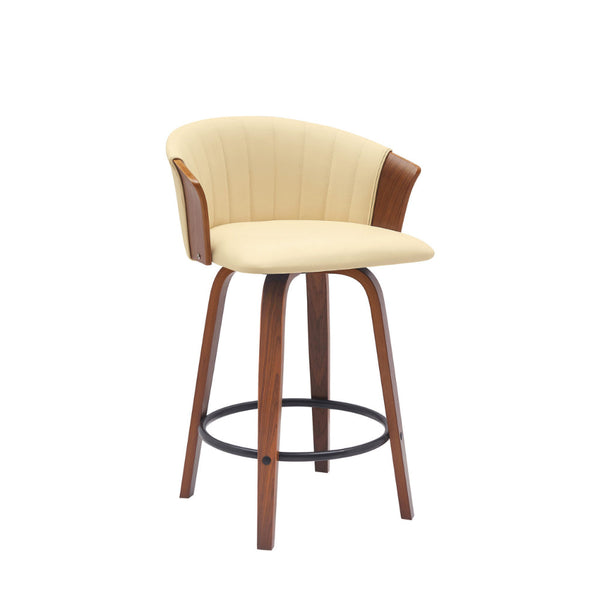 Oja 26 Inch Swivel Counter Stool Chair, Cream Vegan Leather, Walnut Brown - BM304899