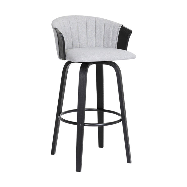 Oja 26 Inch Swivel Counter Stool Chair, Light Gray Fabric, Curved, Black - BM304902