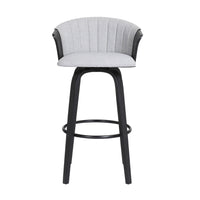 Oja 26 Inch Swivel Counter Stool Chair, Light Gray Fabric, Curved, Black - BM304902