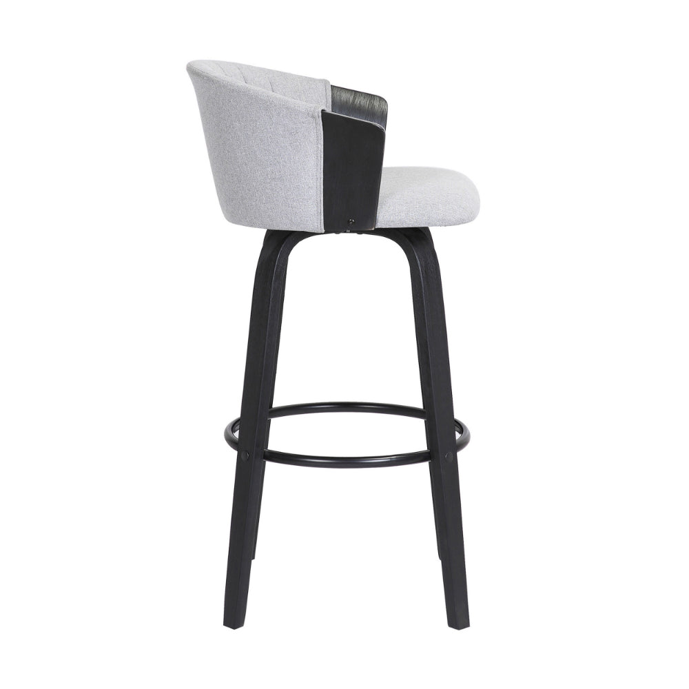 Oja 26 Inch Swivel Counter Stool Chair, Light Gray Fabric, Curved, Black - BM304902