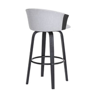 Oja 26 Inch Swivel Counter Stool Chair, Light Gray Fabric, Curved, Black - BM304902