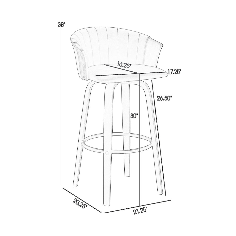 Oja 30 Inch Swivel Barstool Chair, Faux Leather, Curved Back, Black Wood - BM304906