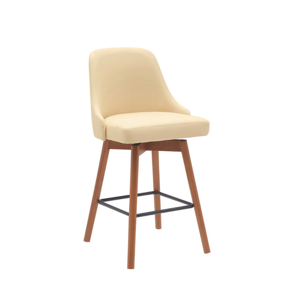 Sean 26 Inch Counter Stool Chair, Swivel, Parson, Cream Faux Leather, Brown - BM304914