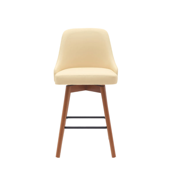 Sean 26 Inch Counter Stool Chair, Swivel, Parson, Cream Faux Leather, Brown - BM304914