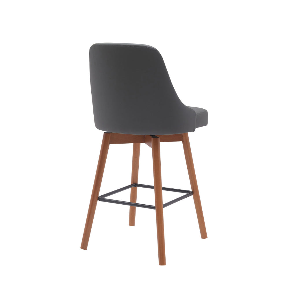 Sean 26 Inch Counter Stool Chair, Swivel, Parson, Gray Faux Leather, Brown - BM304915