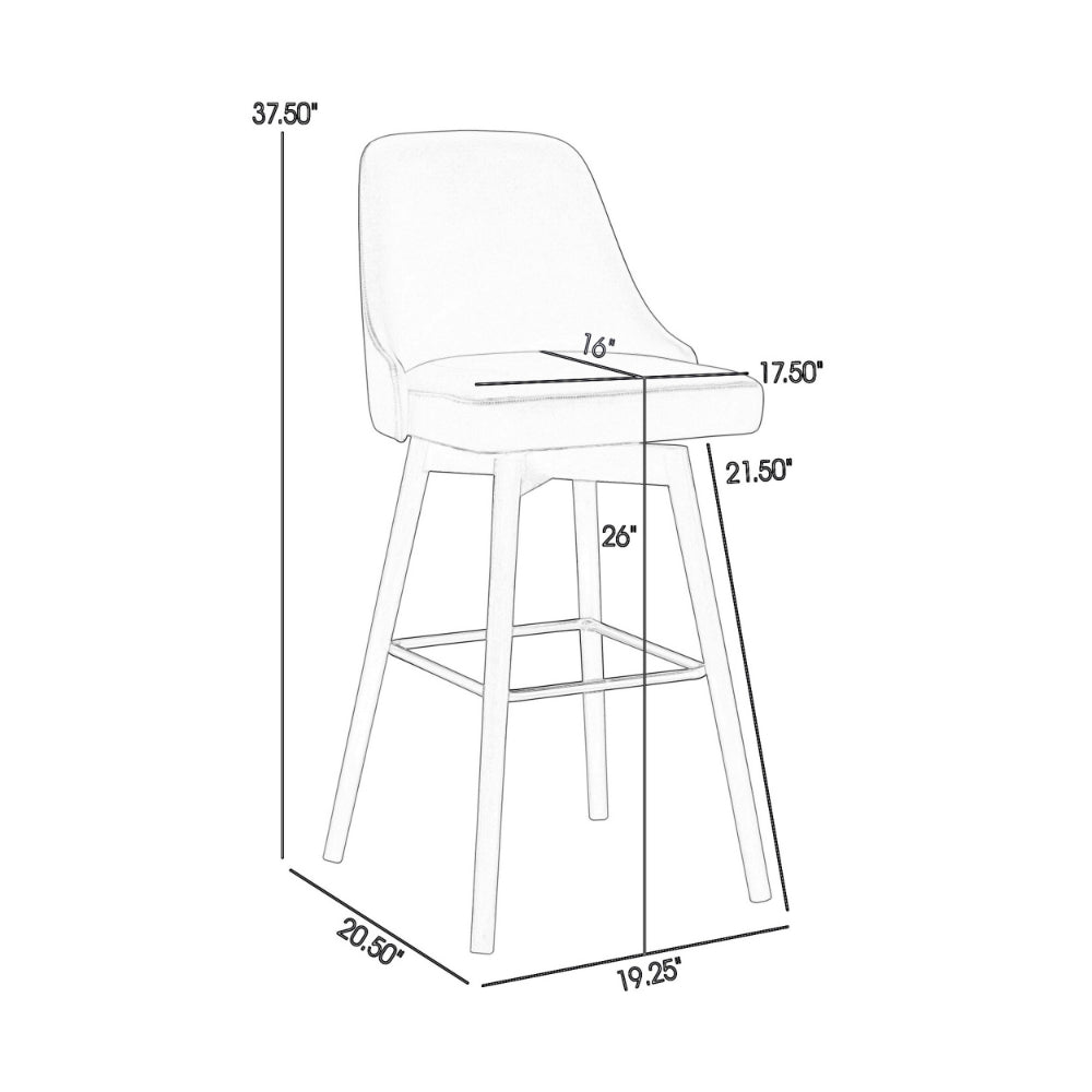 Sean 26 Inch Counter Stool Chair, Swivel, Parson, Gray Faux Leather, Brown - BM304915