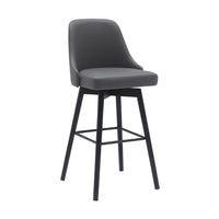 Sean 30 Inch Barstool Chair, Parson Style, Swivel, Gray Faux Leather, Black - BM304916