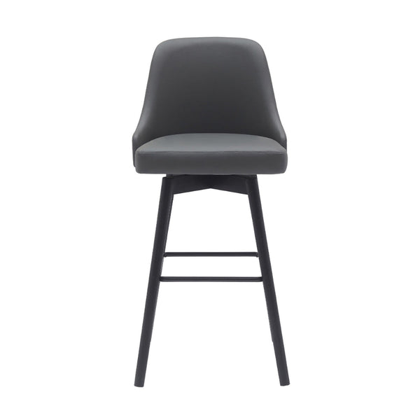 Sean 30 Inch Barstool Chair, Parson Style, Swivel, Gray Faux Leather, Black - BM304916