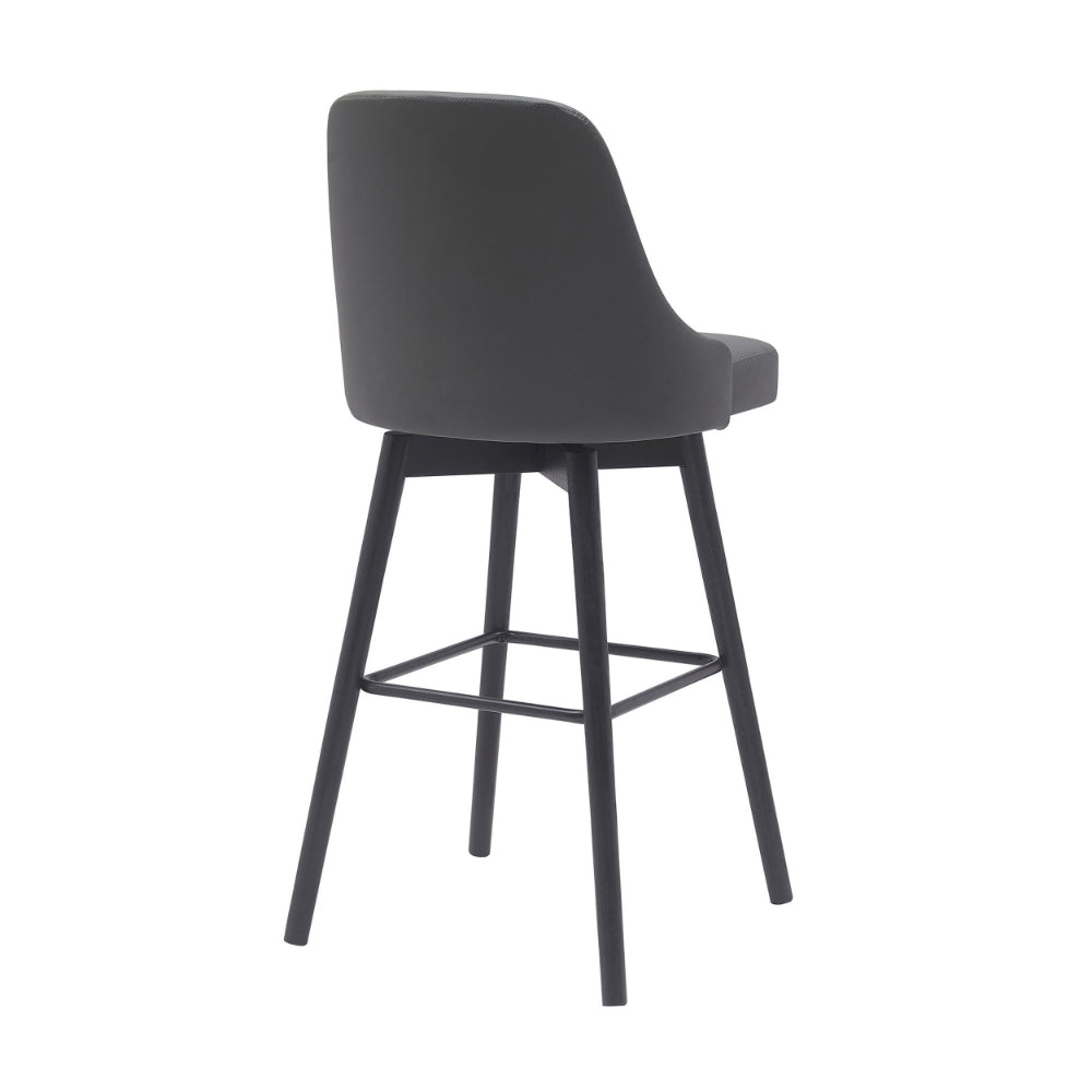 Sean 30 Inch Barstool Chair, Parson Style, Swivel, Gray Faux Leather, Black - BM304916