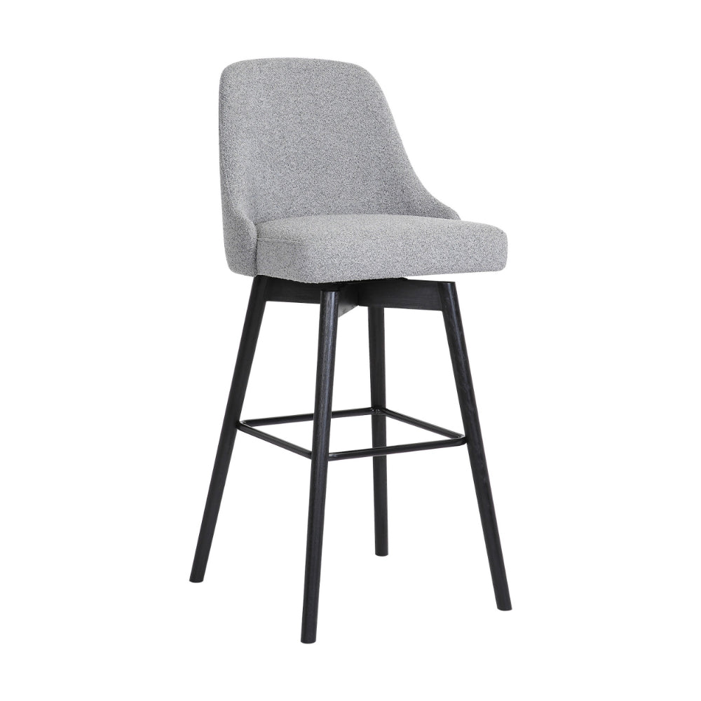 Sean 30 Inch Barstool Chair, Parson Style, Swivel, Light Gray Fabric, Black - BM304917