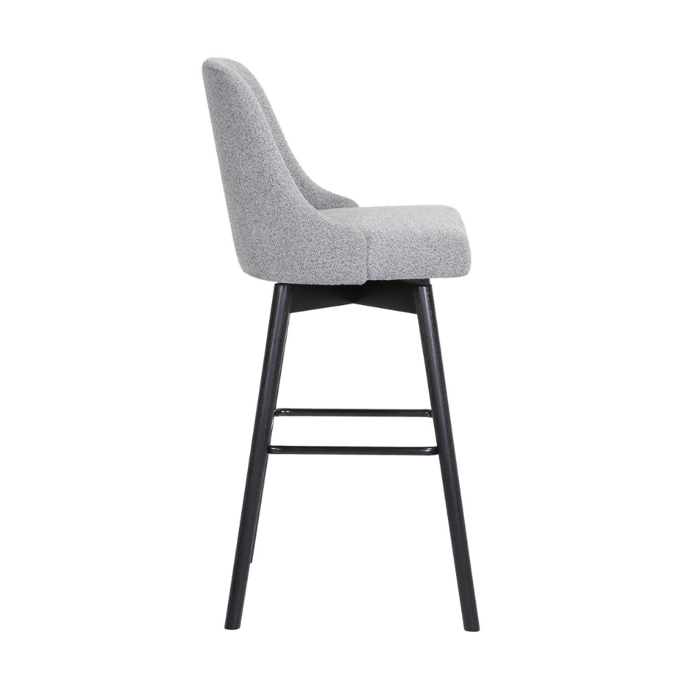 Sean 30 Inch Barstool Chair, Parson Style, Swivel, Light Gray Fabric, Black - BM304917