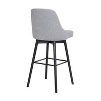 Sean 30 Inch Barstool Chair, Parson Style, Swivel, Light Gray Fabric, Black - BM304917