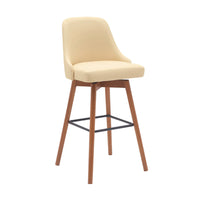 Sean 30 Inch Barstool Chair, Swivel Parson, Cream Faux Leather Walnut Brown - BM304918