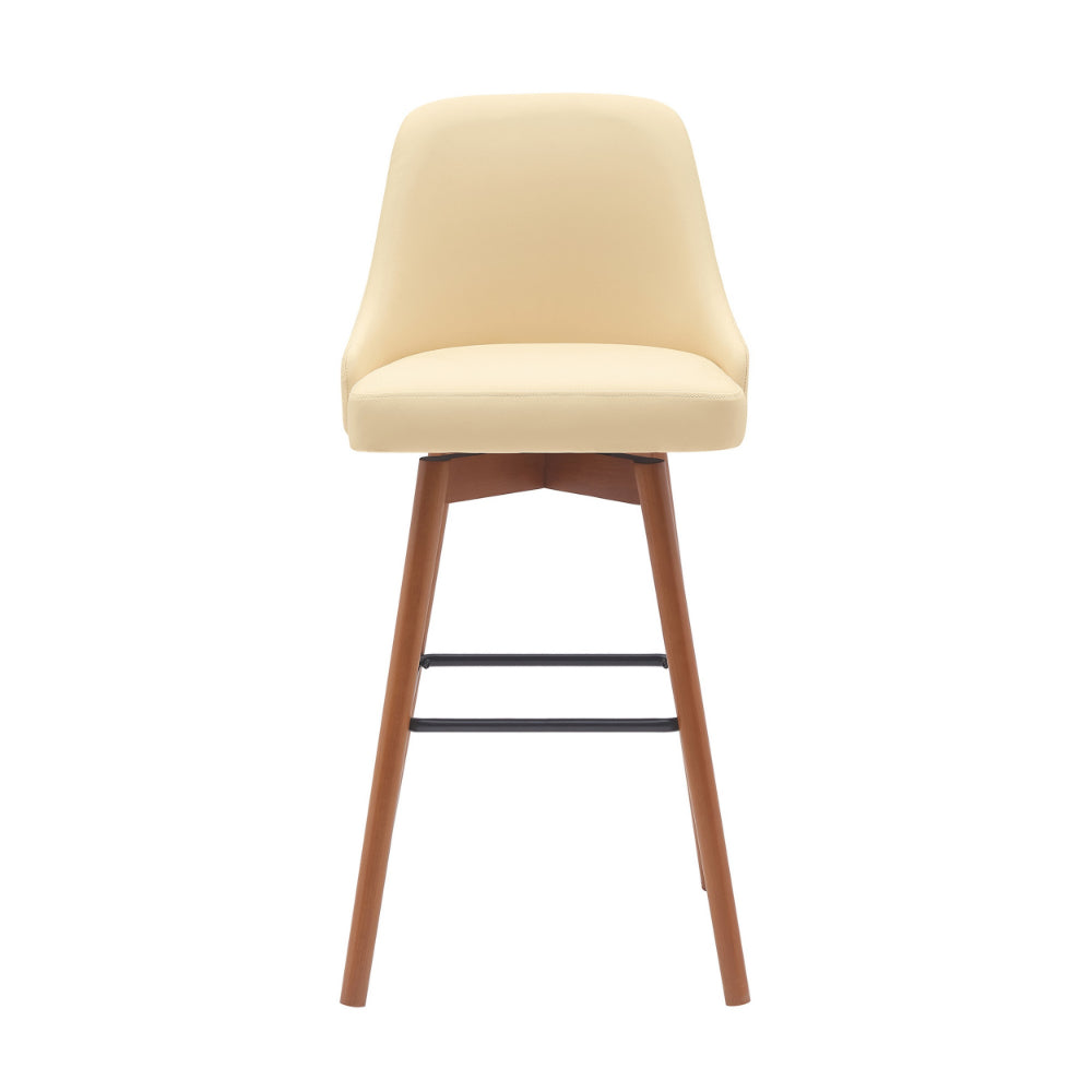 Sean 30 Inch Barstool Chair, Swivel Parson, Cream Faux Leather Walnut Brown - BM304918