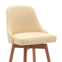 Sean 30 Inch Barstool Chair, Swivel Parson, Cream Faux Leather Walnut Brown - BM304918