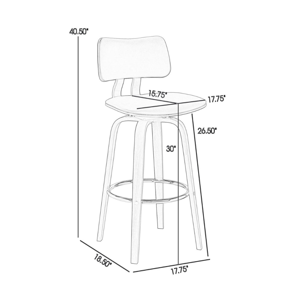 Pino 30 Inch Swivel Barstool Chair, Gray Faux Leather, Walnut Brown Wood - BM304925