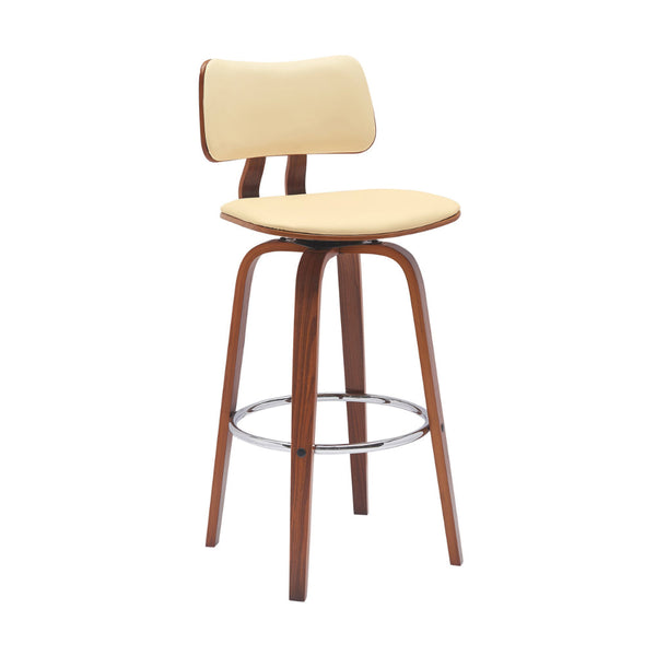 Pino 30 Inch Swivel Barstool Chair, Cream Faux Leather, Walnut Brown Wood - BM304926