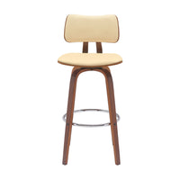 Pino 30 Inch Swivel Barstool Chair, Cream Faux Leather, Walnut Brown Wood - BM304926