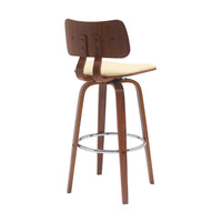 Pino 30 Inch Swivel Barstool Chair, Cream Faux Leather, Walnut Brown Wood - BM304926