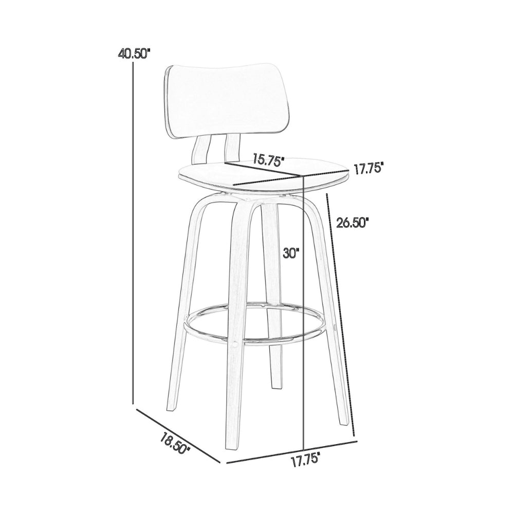 Pino 30 Inch Swivel Barstool Chair, Cream Faux Leather, Walnut Brown Wood - BM304926