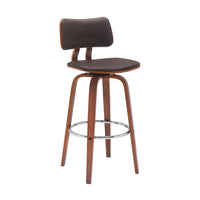 Pino 30 Inch Swivel Barstool Chair, Brown Faux Leather Walnut Brown Wood - BM304927