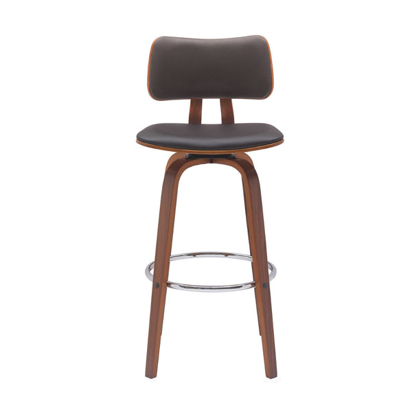 Pino 30 Inch Swivel Barstool Chair, Brown Faux Leather Walnut Brown Wood - BM304927