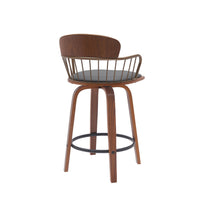 Wiz 26 Inch Counter Stool Chair, Slatted, Gray Faux Leather, Walnut Brown - BM304931