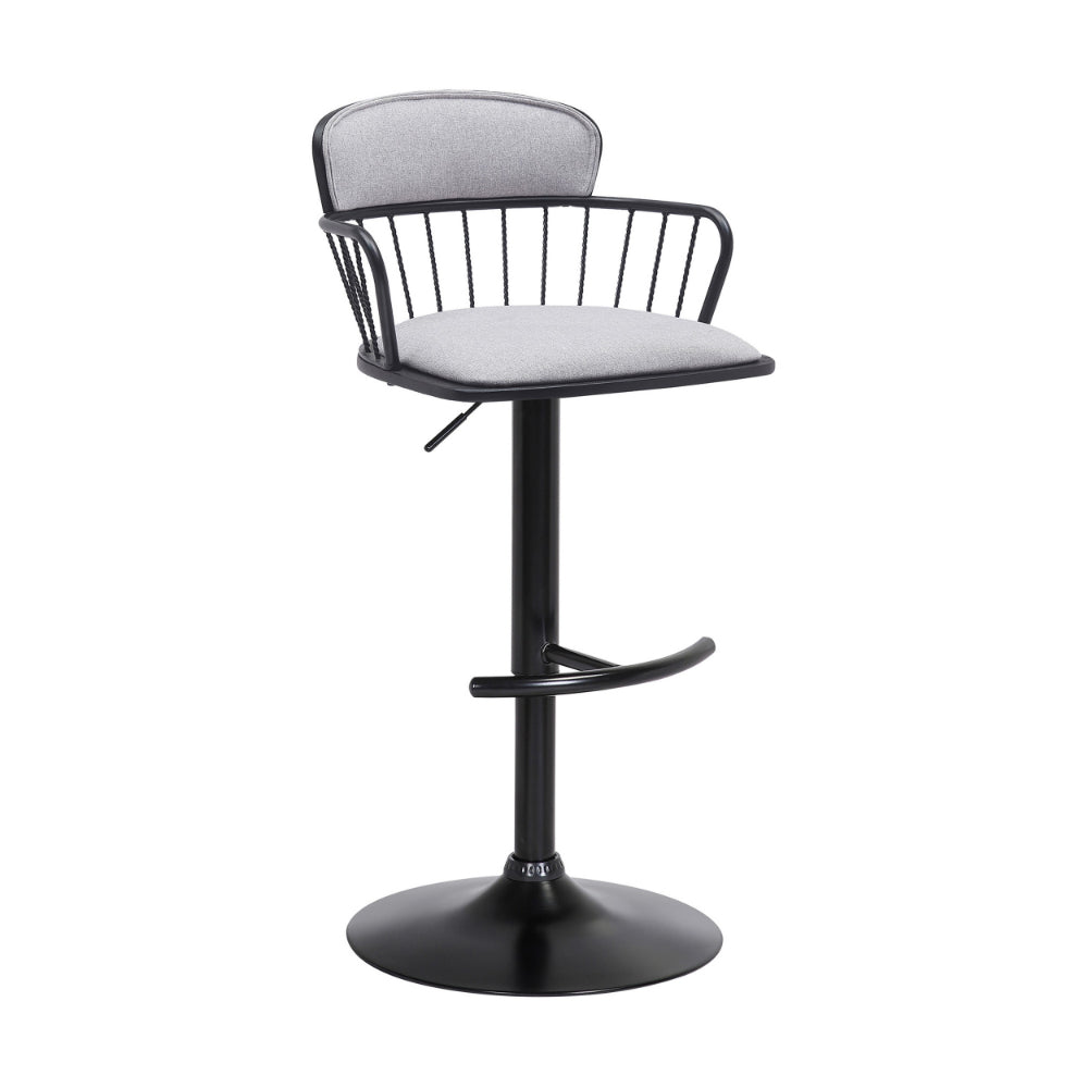 Nish 25-33 Inch Adjustable Barstool Chair, Light Gray Fabric, Black Frame - BM304937