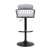 Nish 25-33 Inch Adjustable Barstool Chair, Light Gray Fabric, Black Frame - BM304937