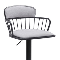 Nish 25-33 Inch Adjustable Barstool Chair, Light Gray Fabric, Black Frame - BM304937