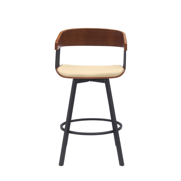 Vera 27 Inch Swivel Counter Stool Chair, Brown Open Back Cream Faux Leather - BM304940