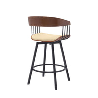 Vera 27 Inch Swivel Counter Stool Chair, Brown Open Back Cream Faux Leather - BM304940