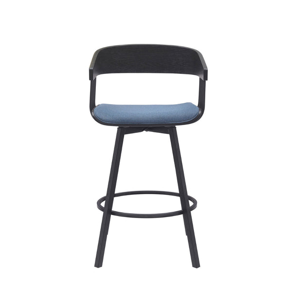 Vera 27 Inch Swivel Counter Stool Chair, Black Open Back, Soft Blue Fabric - BM304944