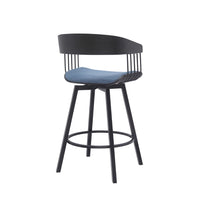 Vera 27 Inch Swivel Counter Stool Chair, Black Open Back, Soft Blue Fabric - BM304944