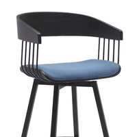 Vera 27 Inch Swivel Counter Stool Chair, Black Open Back, Soft Blue Fabric - BM304944