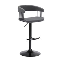 Arya Barstool Chair, 24-33 Inch Adjustable Height, Gray Faux Leather, Black - BM304949