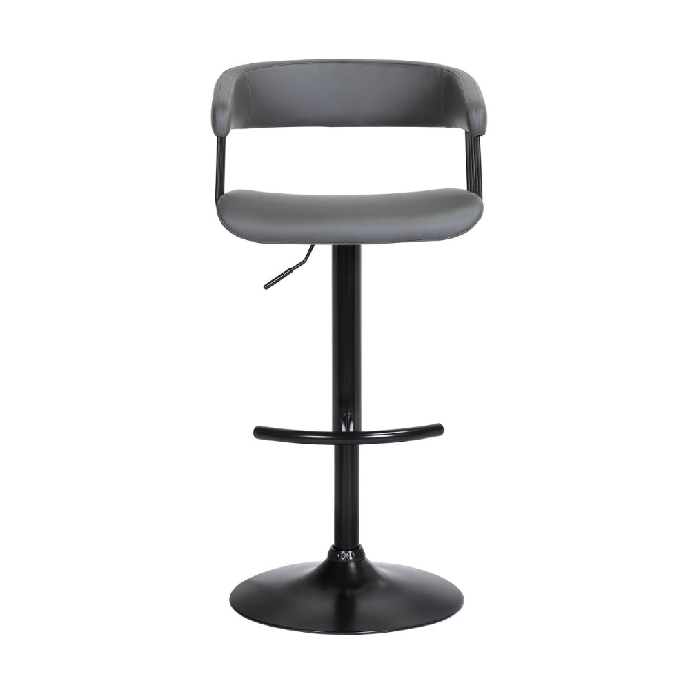 Arya Barstool Chair, 24-33 Inch Adjustable Height, Gray Faux Leather, Black - BM304949