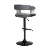 Arya Barstool Chair, 24-33 Inch Adjustable Height, Gray Faux Leather, Black - BM304949