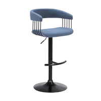 Arya Barstool Chair, 24-33 Inch Adjustable Height, Light Blue Fabric, Black - BM304951