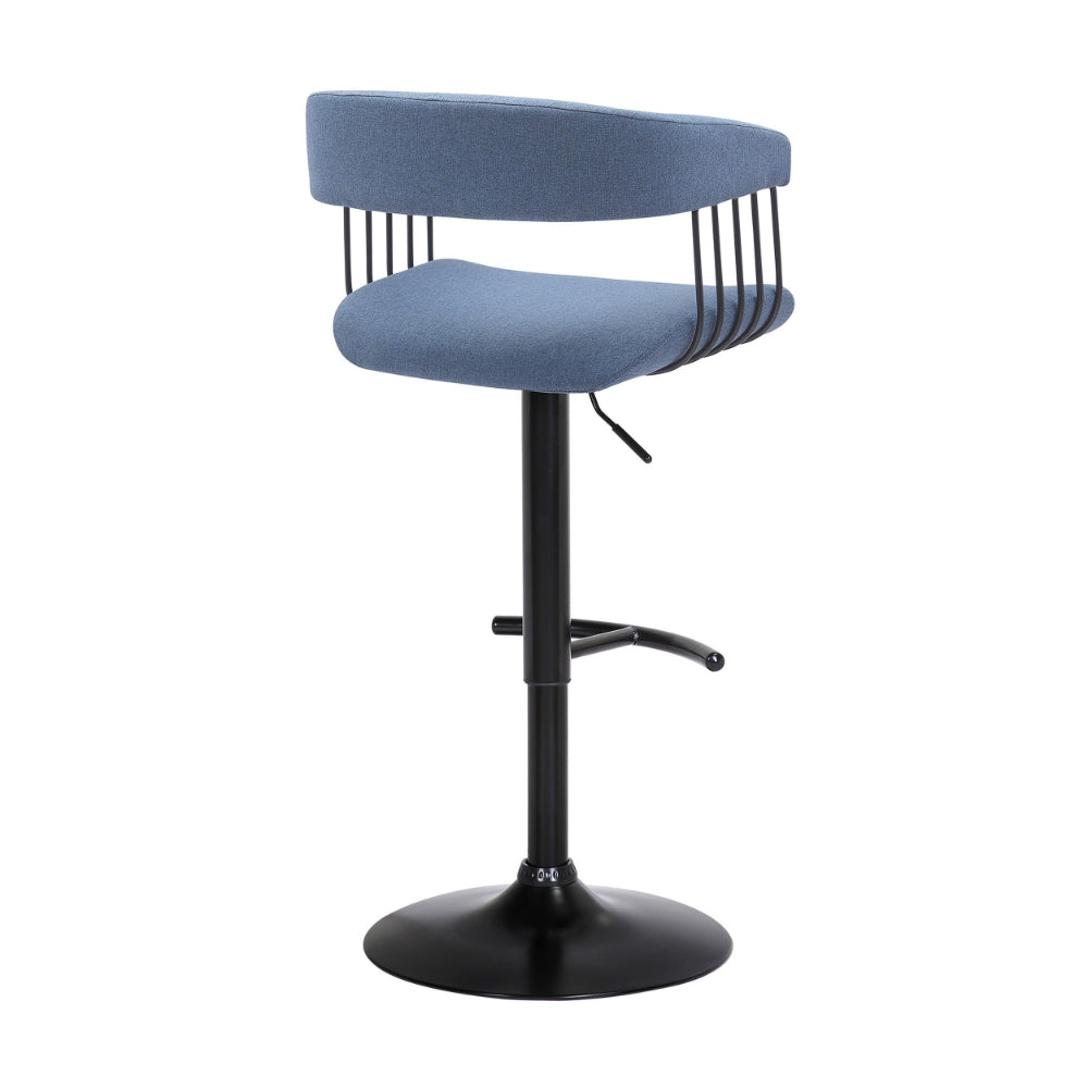 Arya Barstool Chair, 24-33 Inch Adjustable Height, Light Blue Fabric, Black - BM304951