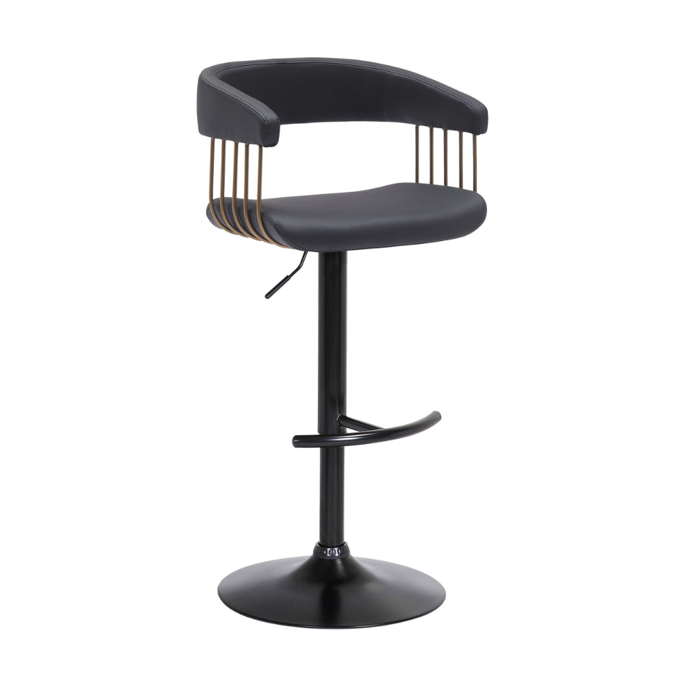 Arya Barstool Chair, 24-33 Inch Adjustable Height, Black Faux Leather - BM304953