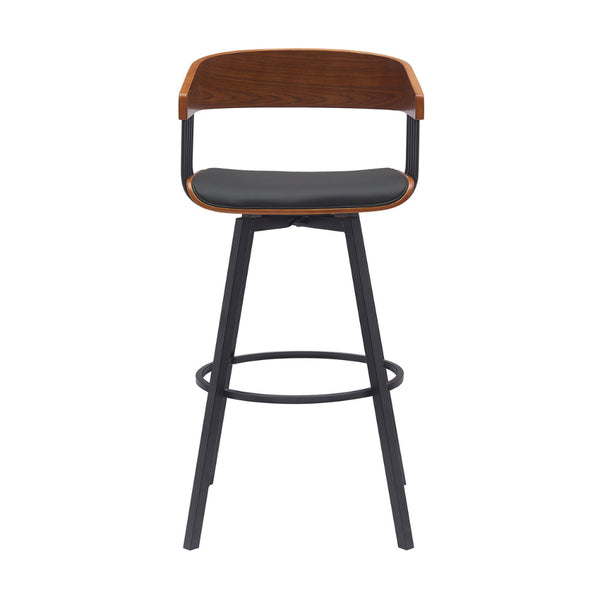Vera 31 Inch Swivel Barstool Chair, Curved Open Back, Walnut Brown, Black - BM304954