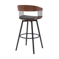 Vera 31 Inch Swivel Barstool Chair, Curved Open Back, Walnut Brown, Black - BM304954