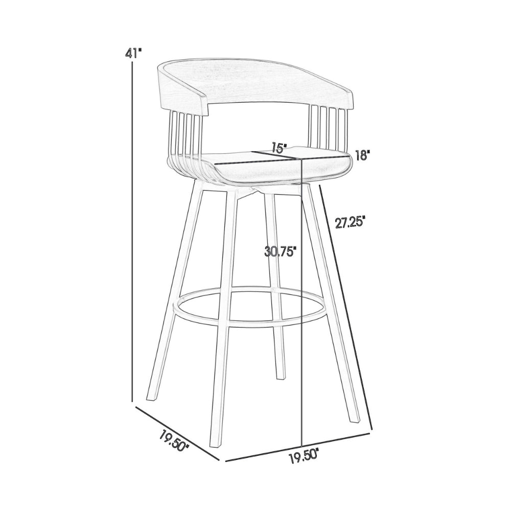 Vera 31 Inch Swivel Barstool Chair, Curved Open Back, Walnut Brown, Black - BM304954